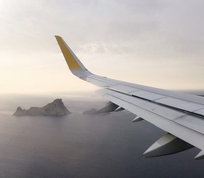 The wingtip of a passenger aircraft